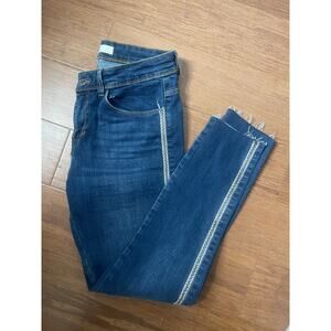 Zara Bejeweled Stripe Dark Blue Denim Skinny Ankle Jeans